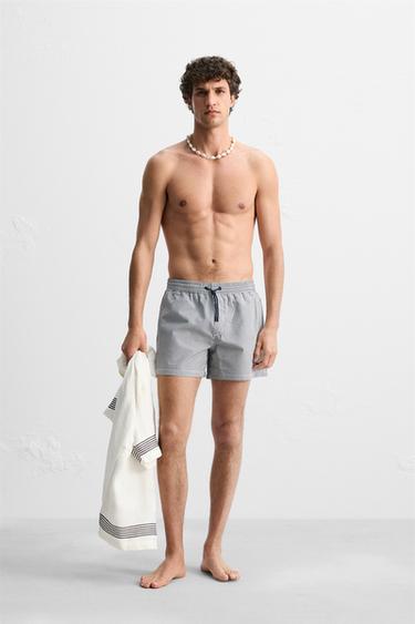 Zara REGULAR SEERSUCKER SWIM TRUNKS - Navy blue - Image 0