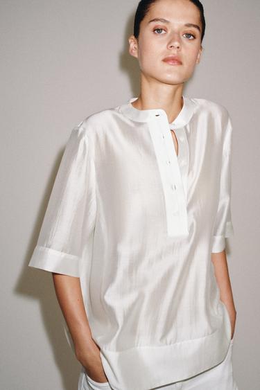САТЕНЕНА СВОБОДНА БЛУЗА ZW COLLECTION - Бял от Zara