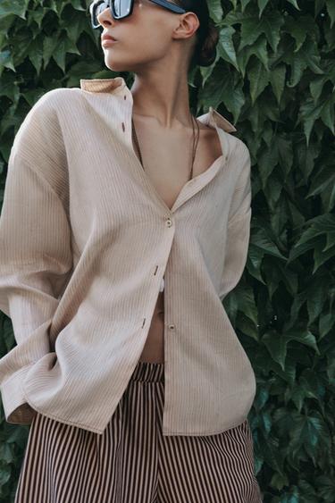 ZW COLLECTION OVERSIZE LINEN BLEND SHIRT - Stripes by Zara