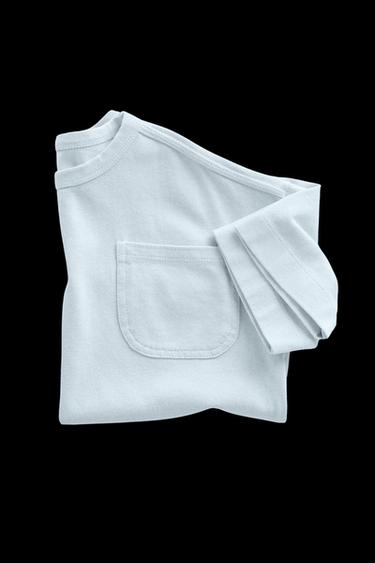 ZARA TIMELESS – T-SHIRT MIT TASCHE AUS FESTEM STOFF - Hellblau von Zara