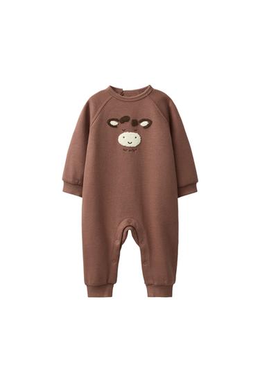 COW EMBROIDERED FULL-LENGTH JUMPSUIT - Brown by Zara