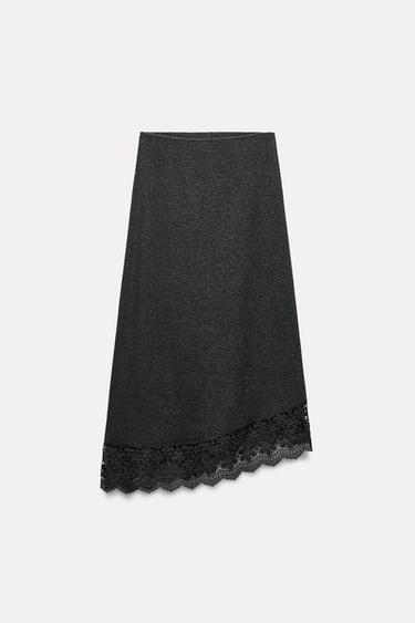 Zara SOFT TRIM MIDI SKIRT - Gray marl