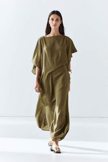 Flowing cape top total look — Khaki Green 1