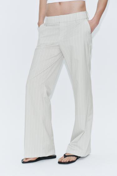 PANTALON DROIT TAILLE BASSE À RAYURES - Blanc / Gris de Zara - Image 1
