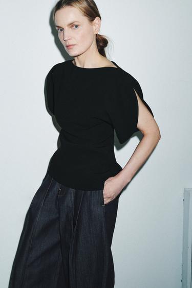 Zara PUFF SLEEVE TOP ZW COLLECTION - Black