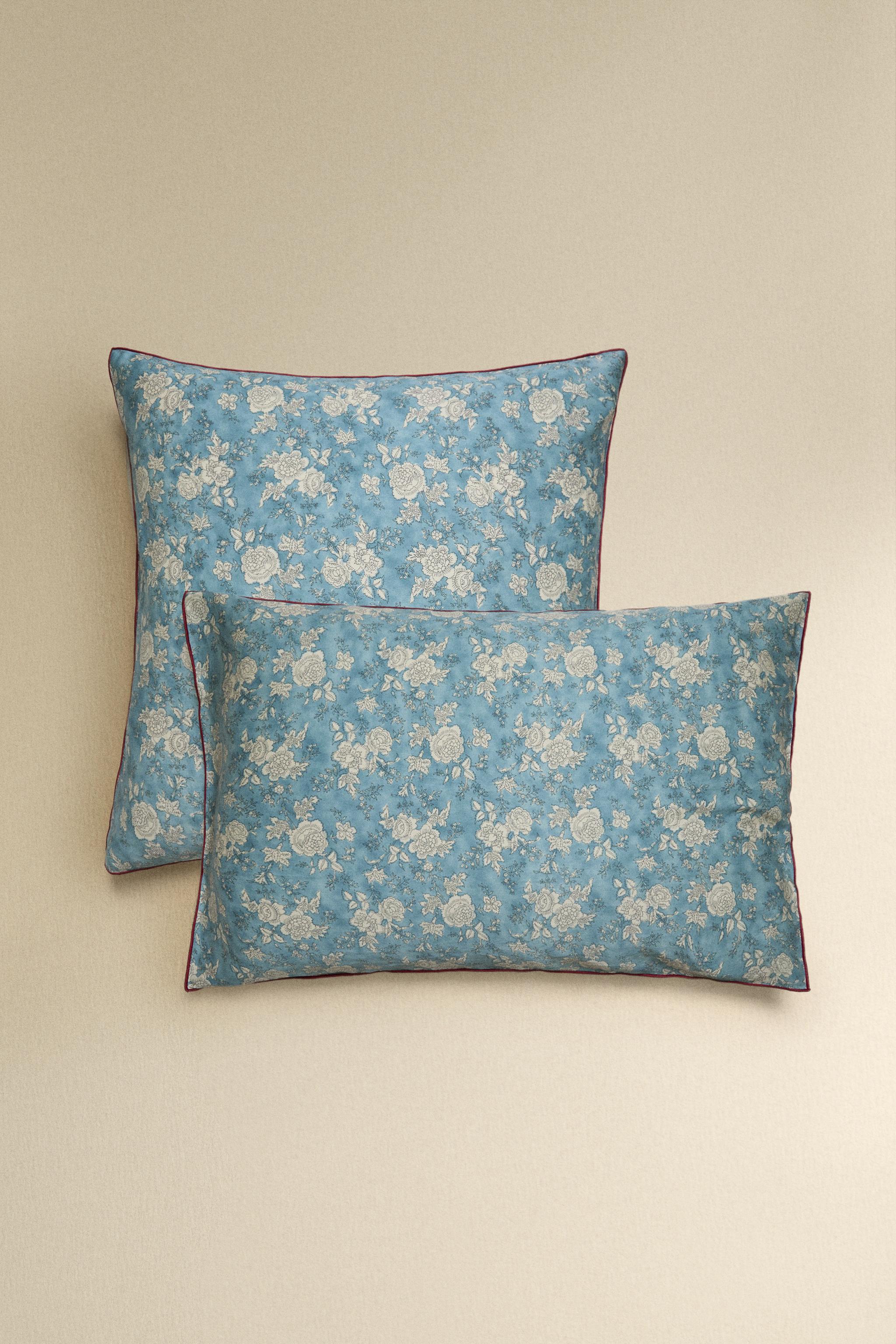 FLORAL SATEEN PILLOWCASE WITH PIPING