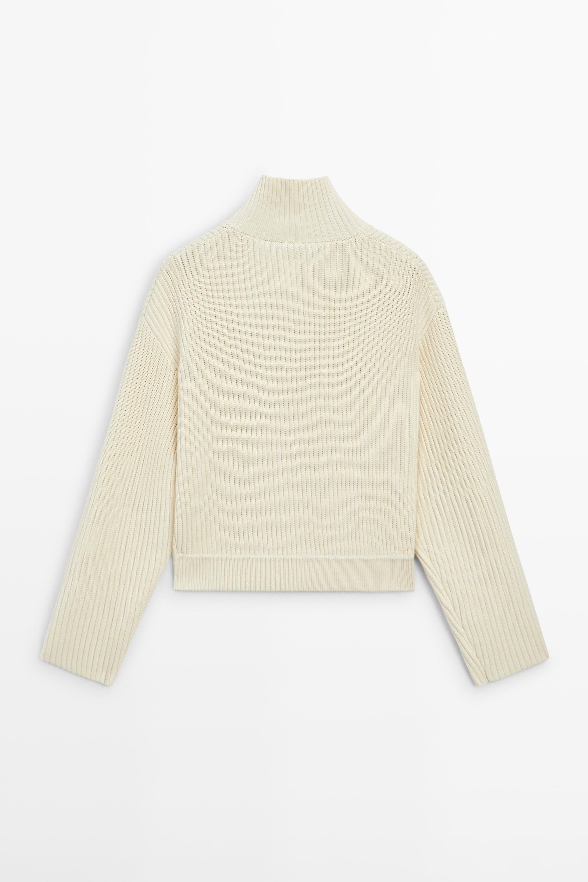 100% cotton turtleneck knit cardigan - Ecru | ZARA United States
