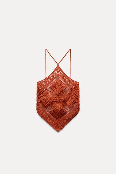 Zara CROCHET CROP TOP - Orange