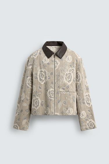 IRREGULAR FLORAL JACQUARD JACKET - Dark beige by Zara