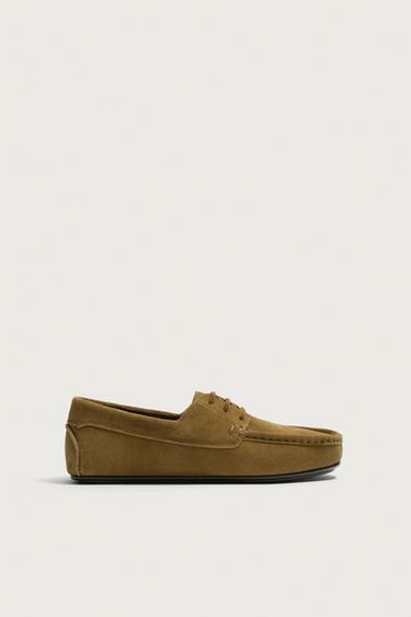 LEATHER DECK SHOES - Taupe Grey by Zara