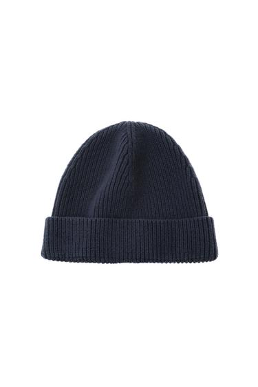 Zara COTTON-CASHMERE KNIT HAT - Navy blue