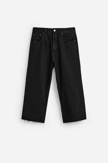 RELAXED WIDE-LEG DENIM BERMUDA SHORTS - Black by Zara