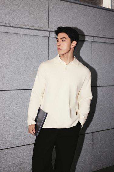 Zara 柔感針織POLO衫 - 磨白色