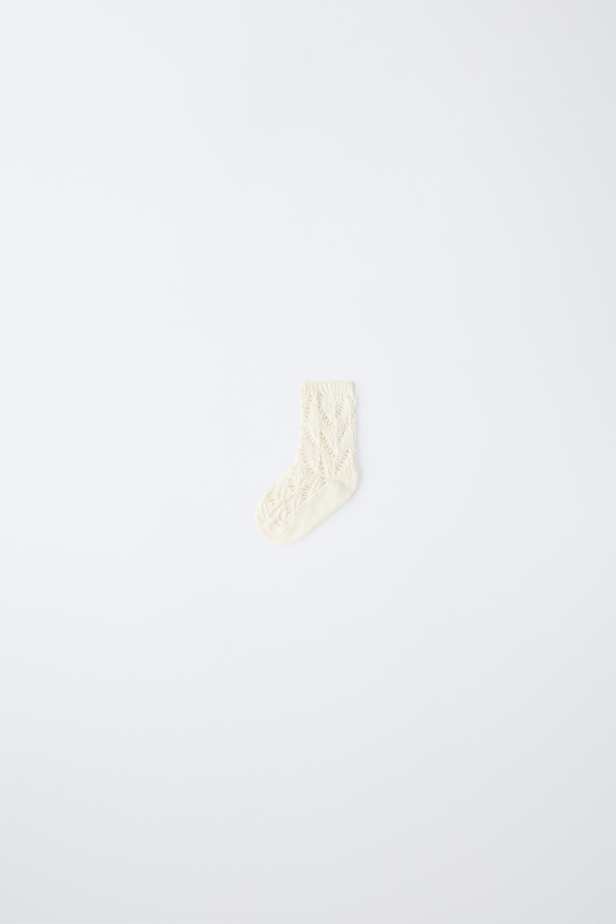 COTTON AND SILK OPENWORK MID-LENGTH SOCKS — Ecru