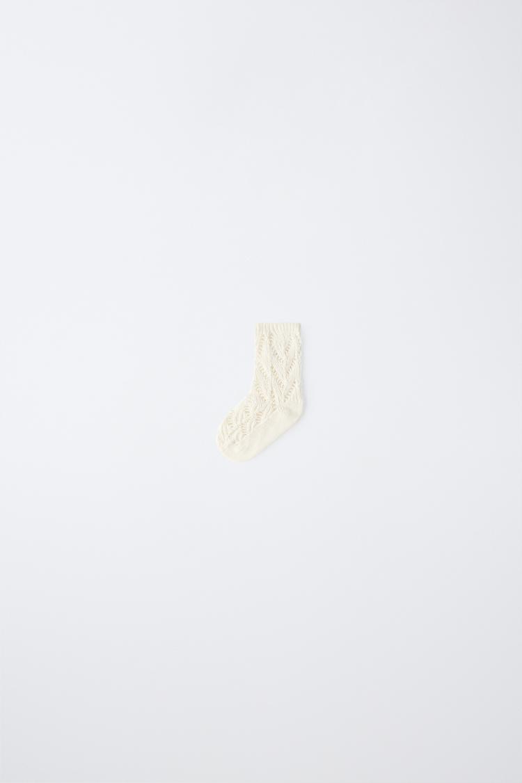 COTTON AND SILK OPENWORK MID-LENGTH SOCKS — Ecru