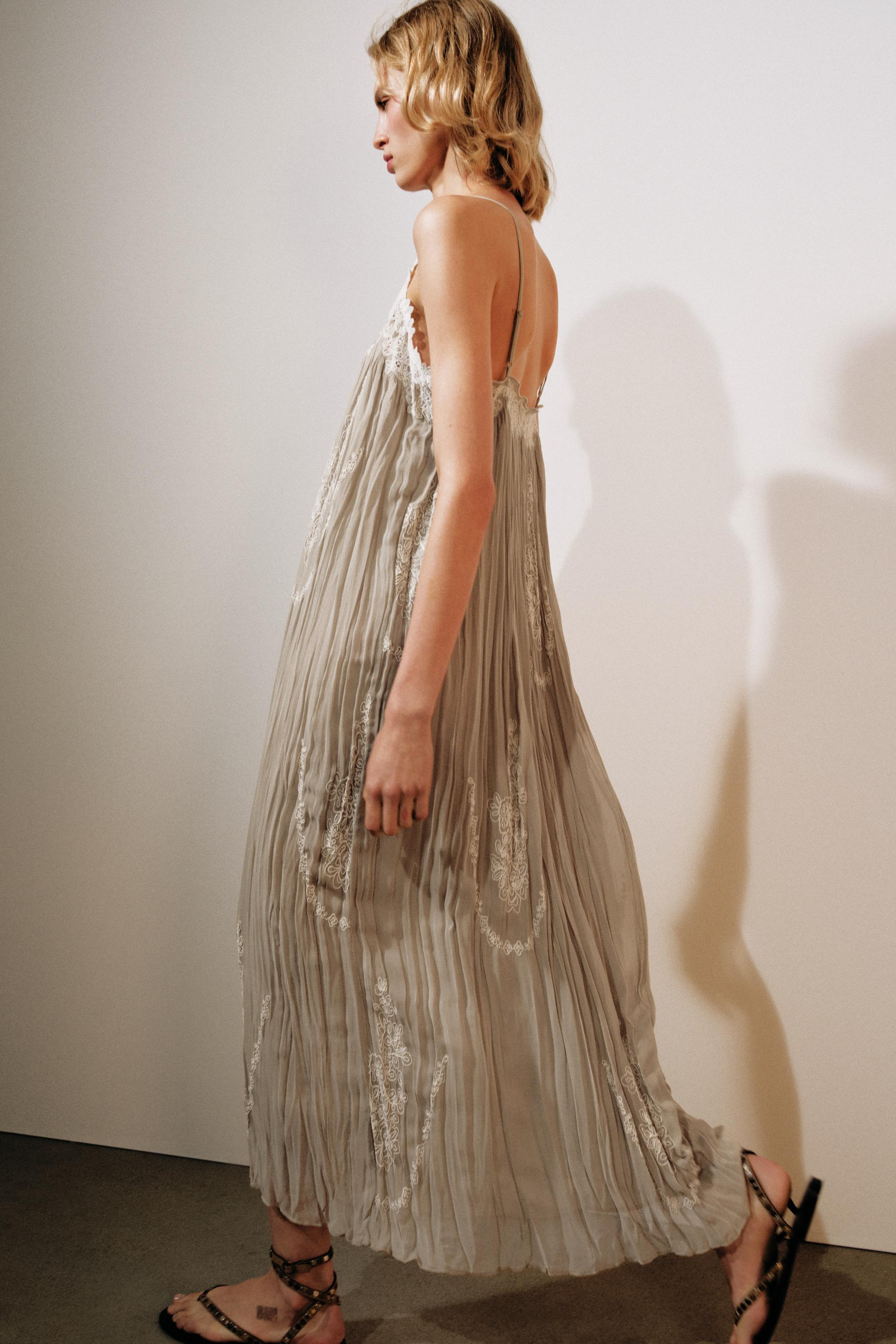 Zara ZW COLLECTION İŞLEMELİ UZUN ELBİSE görsel 3