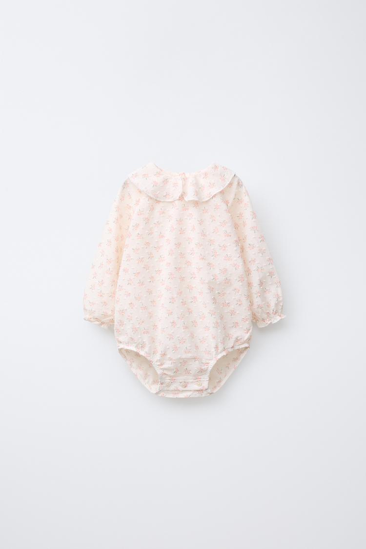 FLORAL PRINT DOTTED MESH BODYSUIT Pastel pink ZARA South Africa