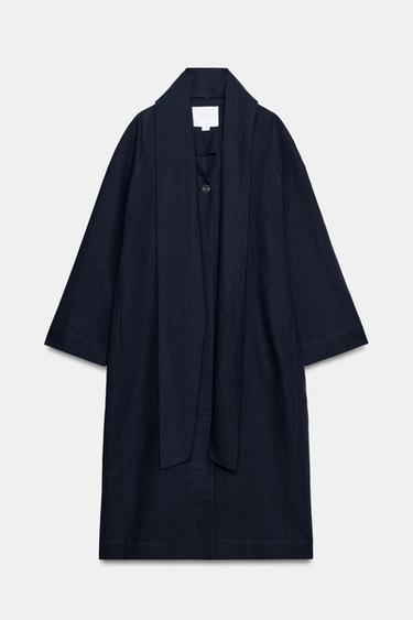 MANTEAU OVERSIZE AVEC LIN ZW COLLECTION - Bleu marine de Zara - Image 6
