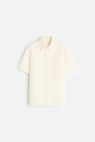CAMISA ALGODÓN - LINO - Crudo de Zara
