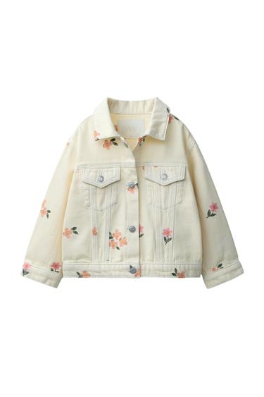 Zara EMBROIDERED FLORAL TWILL JACKET - Ecru