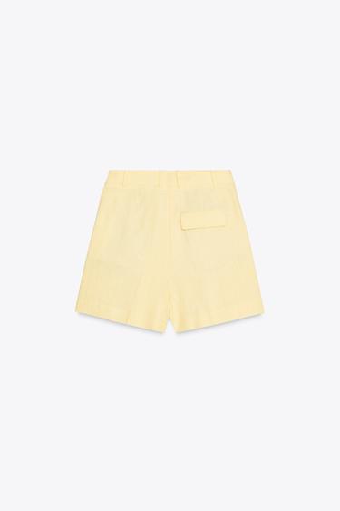 BERMUDA TAILLE HAUTE AVEC LIN - Jaune de Zara - Image 3