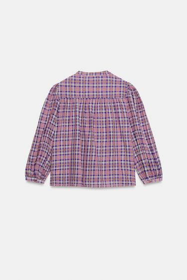 ROUND NECK CHECK BLOUSE - Multicoloured by Zara - Image 6