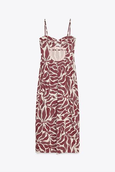 ROBE MIDI RUSTIQUE IMPRIMÉE AVEC LIN - Écru / Grenat de Zara - Image 7