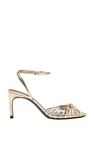 METALLIC KNOTTED HEEL SANDALS - Gold by Zara