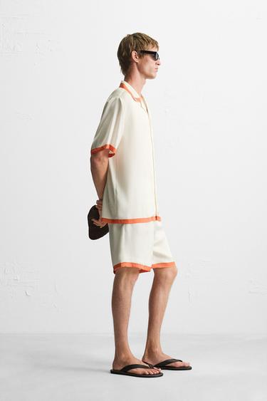 SATIN BERMUDA SHORTS WITH CONTRAST STRIPES - Orange by Zara - Image 3