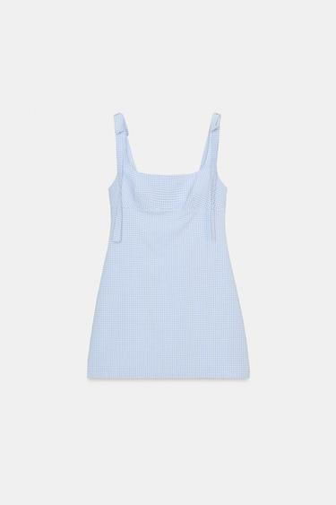 GINGHAM CHECK DRESS - White / Sky blue by Zara - Image 0