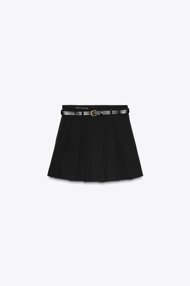 JUPE-SHORT À PLIS PLATS AVEC CEINTURE - Noir de Zara - Image 1