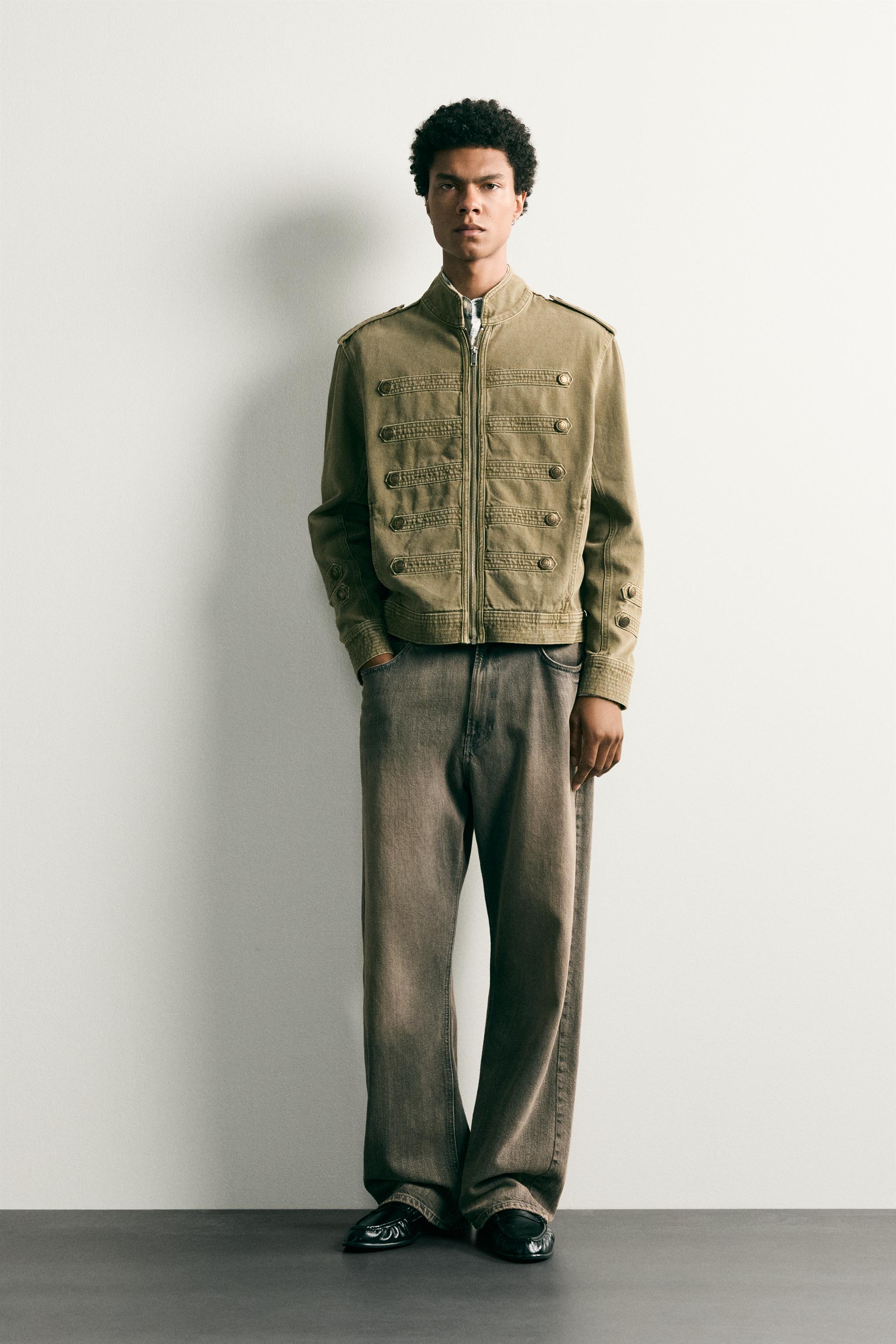 クロップドフィット デニムジャケット - カーキ | ZARA Japan / 日本