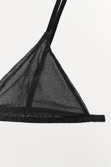 Zara METALLIC THREAD TRIANGLE BRALETTE - Black