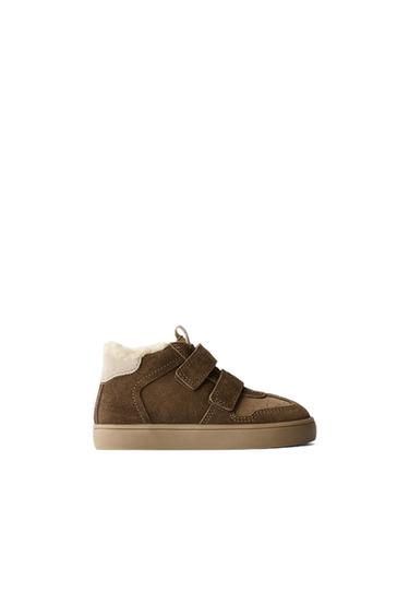Zara LEATHER LINED HIGH-TOP SNEAKERS - Brown - Image 0