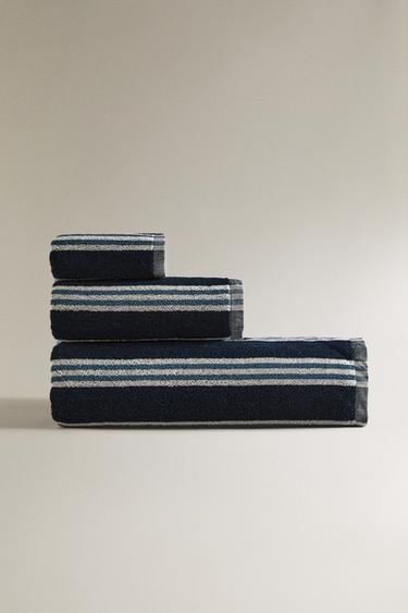 BATH TOWEL WITH IRREGULAR STRIPES - Blues by Zara - Image 0
