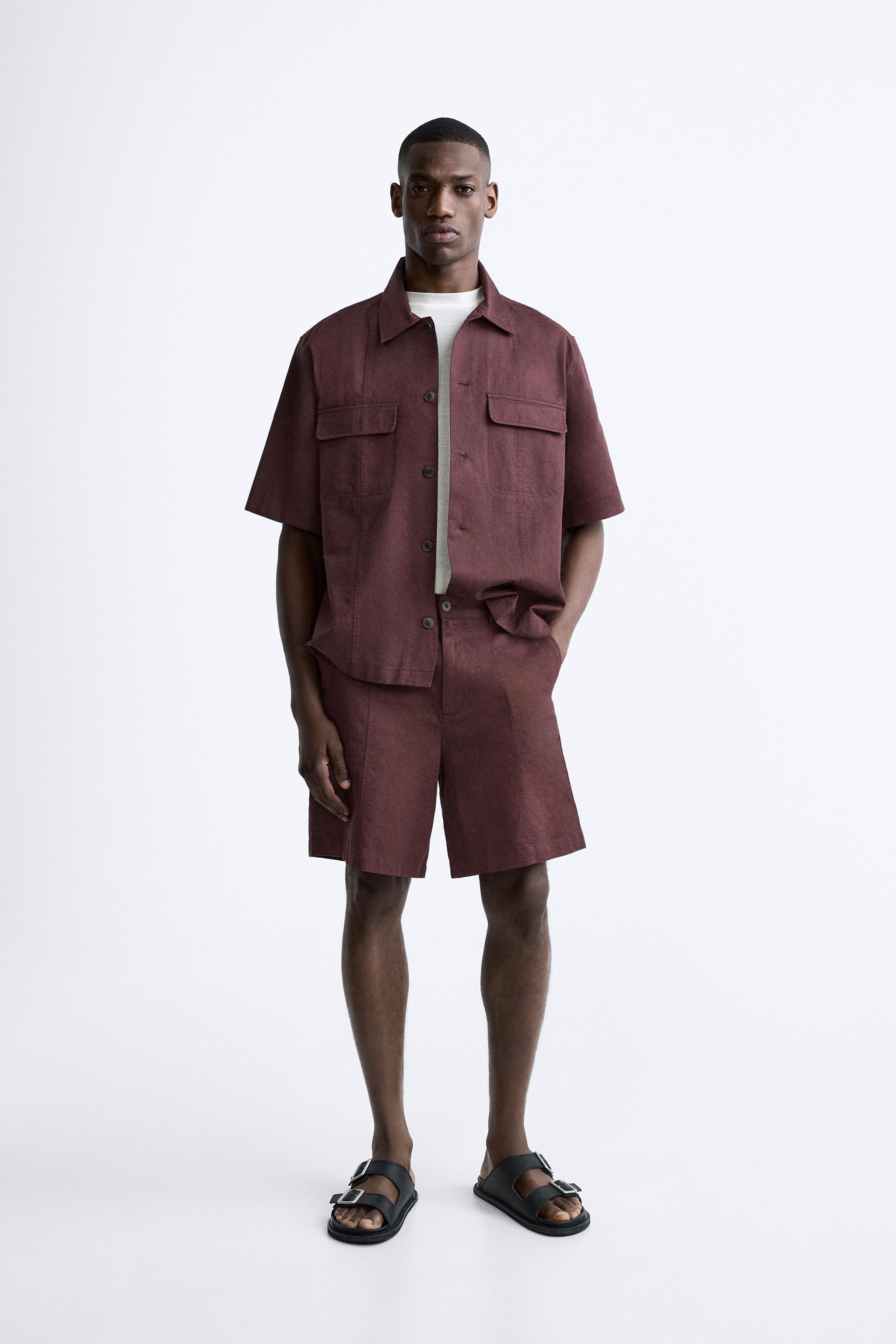 COTTON/LINEN TEXTURED BERMUDA SHORTS