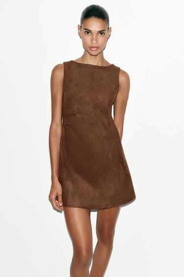FAUX SUEDE SHORT DRESS - Caramel by Zara