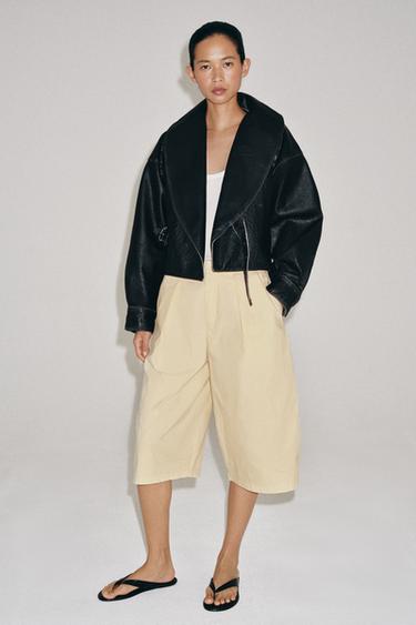 ZW COLLECTION 100% LEATHER BUCKLE JACKET - Black by Zara