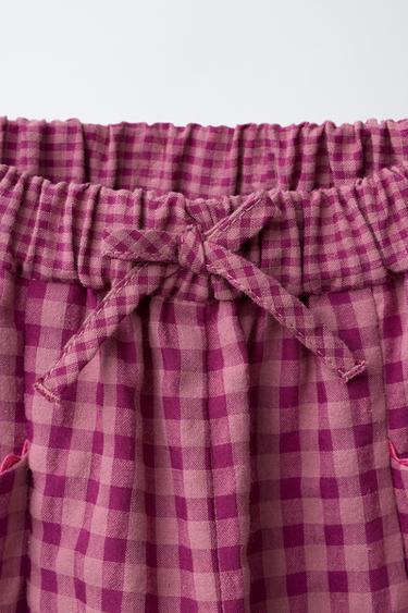 PANTALÓN RECTO CUADRO VICHY - Fucsia de Zara