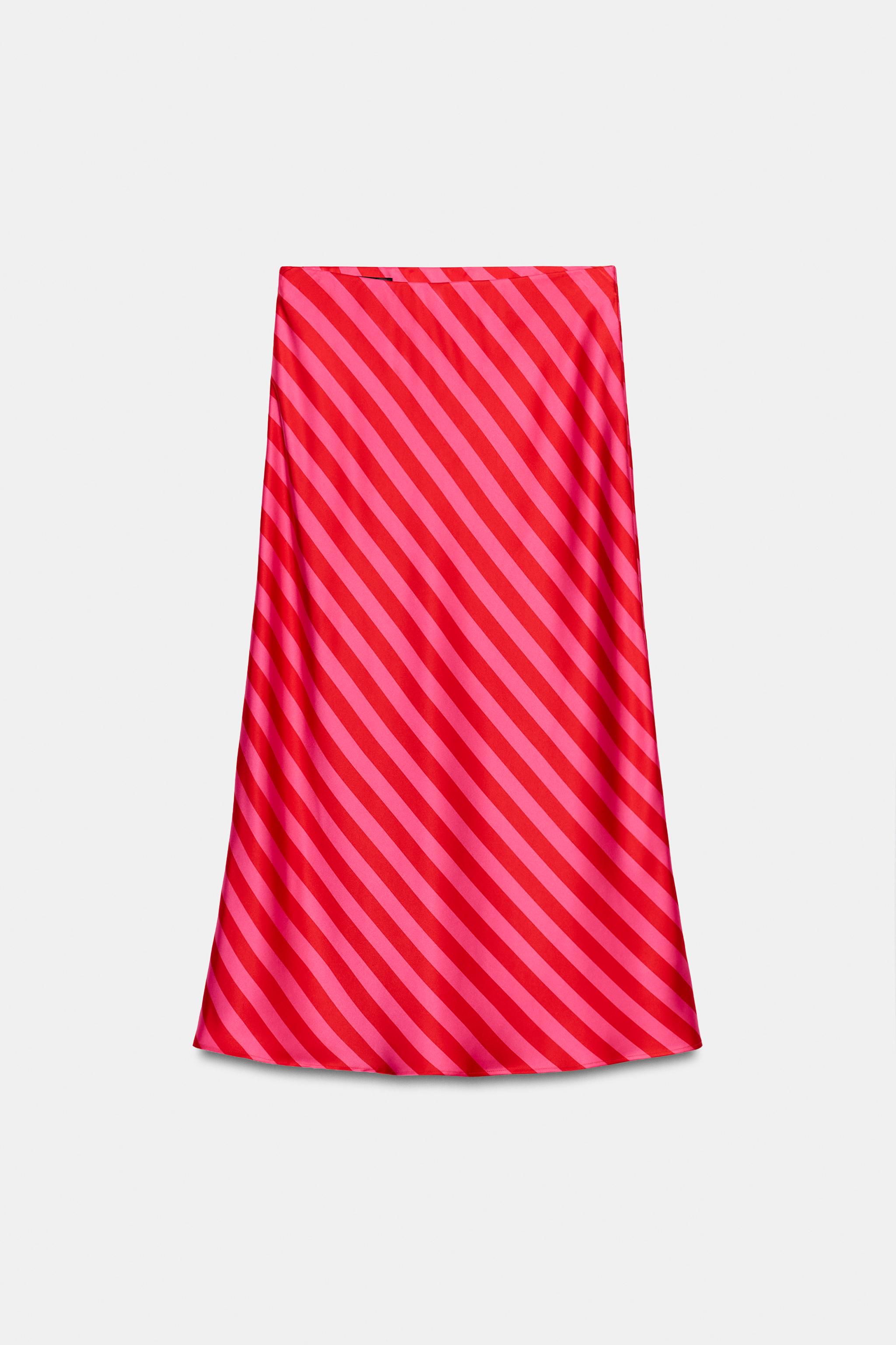 Женские юбки Zara STRIPED SATIN MIDI SKIRT — фото 7