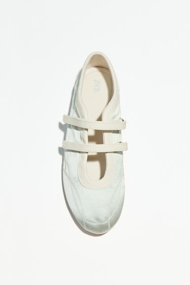 SATIN EFFECT TOPSTITCHED BALLERINAS - Green by Zara