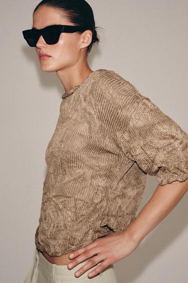 CRINKLE-EFFECT KNIT JUMPER - camel by Zara