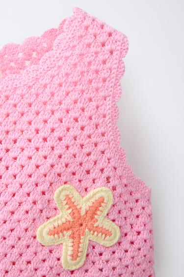 CROCHET KNIT TOP WITH SEA MOTIFS - Pink by Zara