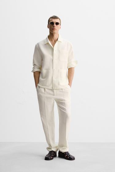 LINEN-WOOL HERRINGBONE OVERSHIRT - LIMITED EDITION - Oyster-white by Zara - Image 0