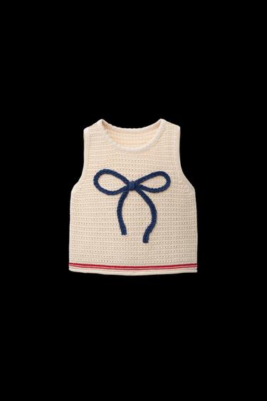 Zara BOW KNIT TOP - Ecru - Image 0