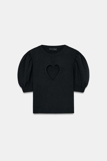 JERSEY PUNTO CUT OUT CORAZÓN - Marino de Zara