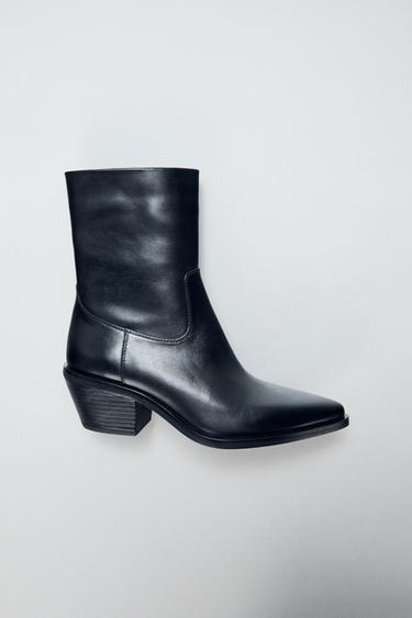 LEATHER COWBOY ANKLE BOOTS - Black by Zara
