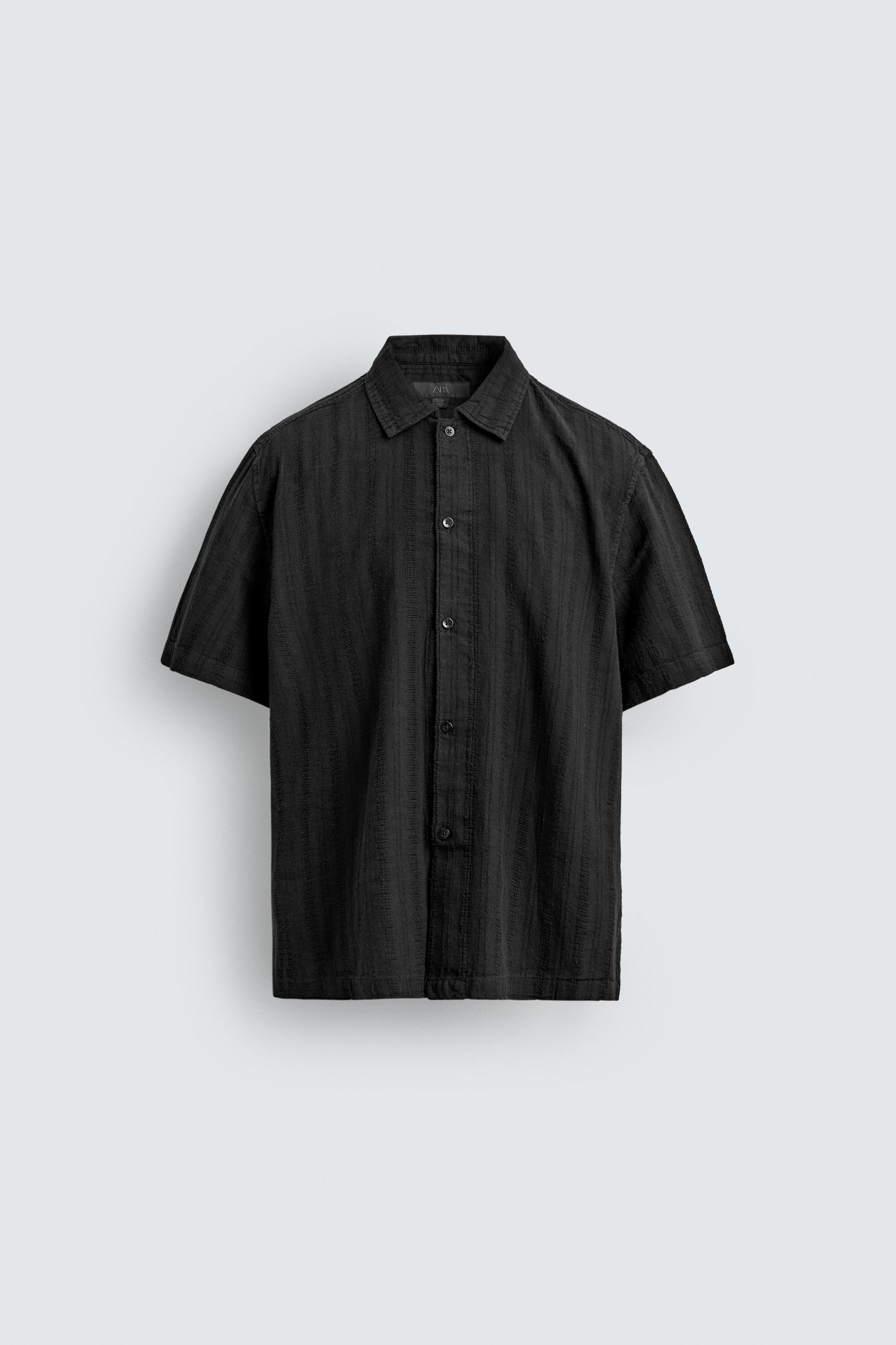 WASHED TEXTURED SHIRT — Black