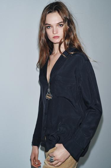 Zara FLUID POCKET SHIRT ZW COLLECTION - Navy blue