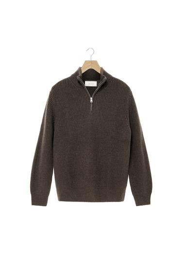 PURL KNIT QUARTER-ZIP SWEATER - brown vigore by Zara
